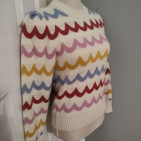 💕 EUC Greylin Brand Janey Ivory Wave Retro Look Fitted Sweater, Ladie's, Small - Picture 7 of 15